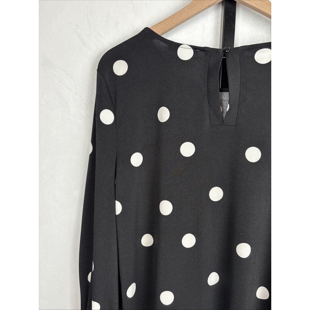 Adrianna Papell Women’s Large Black Polka Dot Blouse 3/4 Sleeve Career Flowy NEW - Picture 11 of 15